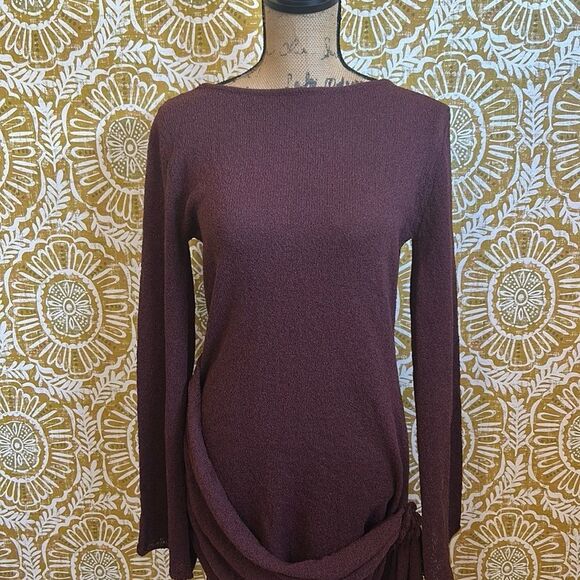 NWT MESHKI Liana Long Sleeve High Neck Open Back Knit Mini Dress in Plum size XL - Picture 7 of 13